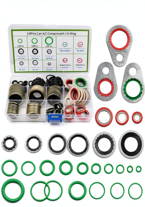 YGDMD AC Seal Kit Steel & Nitrile O‑Rings Green Silver 139‑Piece Set-0